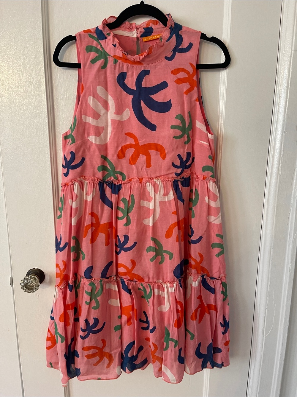 Oliphant Pink Tiered Sleeveless Printed Mini Dress